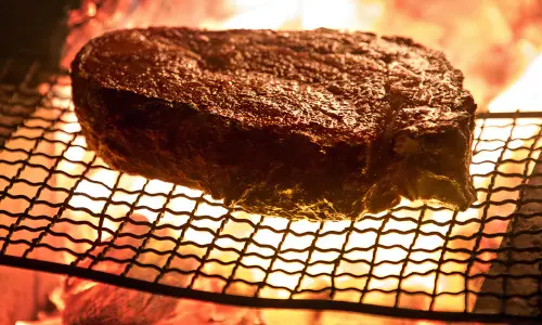 Un filete grande cocinado en una rejilla al fuego