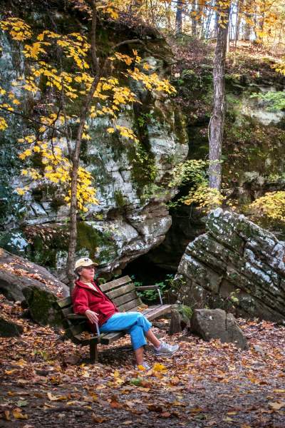 Persona sentada en un banco en el bosque
